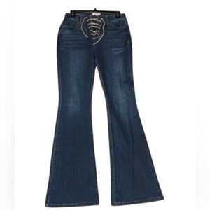 WONDERLY FLARE LEG, WAIST TIE JEANS- SIZE 30” WAIST AND 32” LENGTH! Sexy cute!